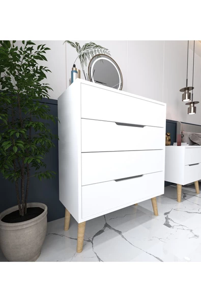 VM VERTEX MOBİLYA Flora Şifonyer 4 Çekmeceli Yatak Odası Bebek Odası Beyaz - 2
