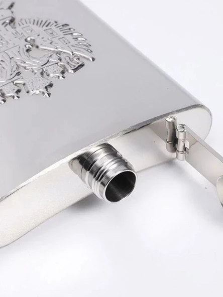 Çelik Kabartmalı Kartal Figür 9 Oz 270 ml Cep Viski İçki Matarası - 5