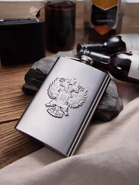 Çelik Kabartmalı Kartal Figür 9 Oz 270 ml Cep Viski İçki Matarası