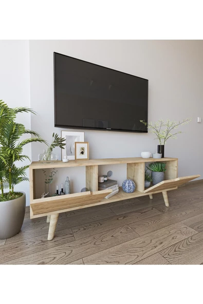 VM VERTEX MOBİLYA Siena Ahşap Ayaklı Tv Ünitesi Safir Meşe Televizyon Konsolu 140 Cm Ekonomik Modül Sehpa - 2