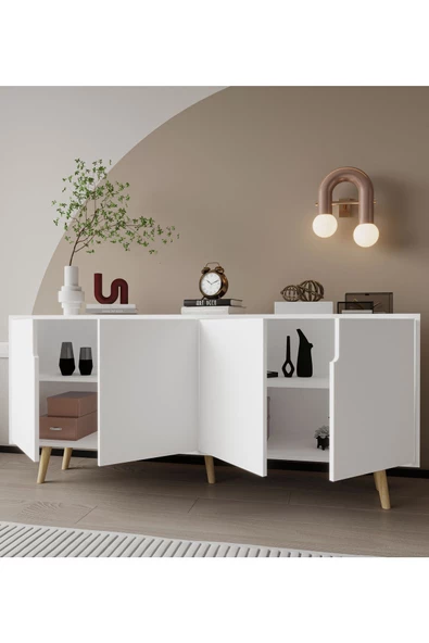 VM VERTEX MOBİLYA Latina Ahşap Ayaklı Modern Konsol 180 Cm Beyaz - 3