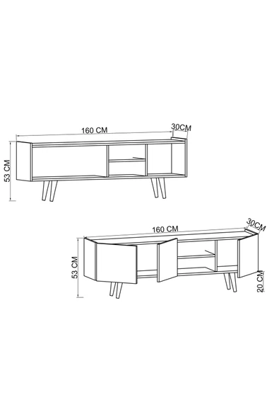 VM VERTEX MOBİLYA Milano Ahşap Ayaklı Modern Tv Ünitesi 160 Cm Safir Meşe - Beyaz - 4