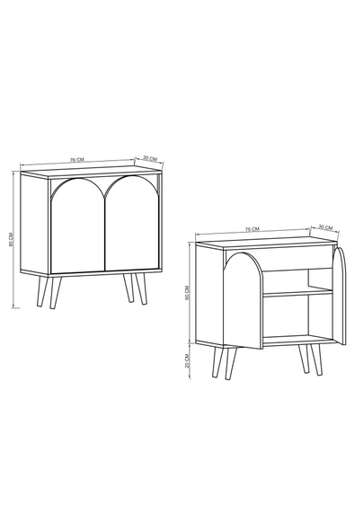 VM VERTEX MOBİLYA Venezia Ahşap Ayaklı Bohem Konsol-çok Amaçlı Dolap-vitrin Safir Meşe-beyaz 76 Cm - 6