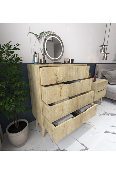 VM VERTEX MOBİLYA Flora Şifonyer 4 Çekmeceli Yatak Odası Bebek Odası Safir Meşe - 3