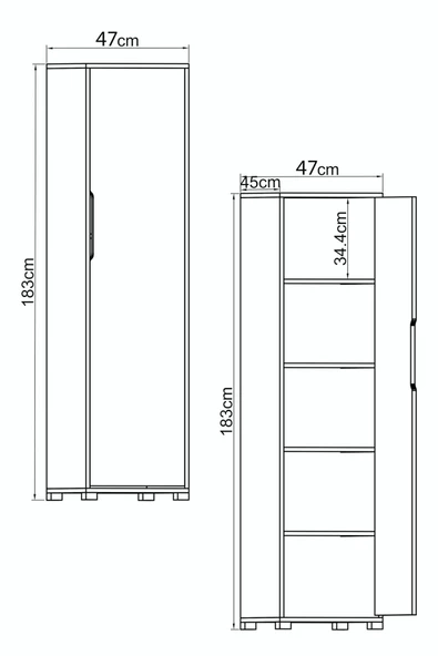 VM VERTEX MOBİLYA Flora 1 Kapaklı 5 Raflı Gardırop Safir Meşe - Beyaz Elbise Dolabı - 4