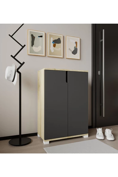 VM VERTEX MOBİLYA Venedik 4 Bölmeli Ayakkabılık Çok Amaçlı Dolap Mutfak Banyo Kiler Dolabı Safir Meşe-antrasit - 2