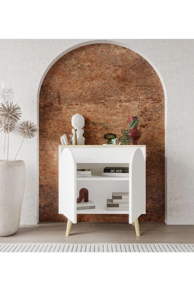 VM VERTEX MOBİLYA Venezia Ahşap Ayaklı Bohem Konsol-çok Amaçlı Dolap-vitrin Safir Meşe-beyaz 76 Cm - 3