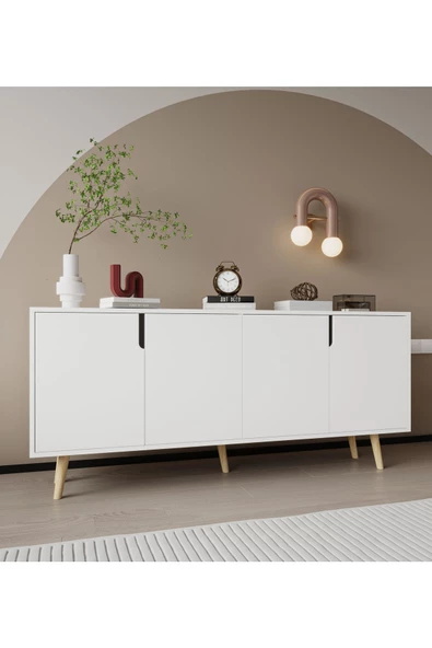 VM VERTEX MOBİLYA Latina Ahşap Ayaklı Modern Konsol 180 Cm Beyaz - 2