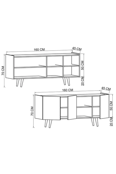VM VERTEX MOBİLYA Milano Ahşap Ayaklı Modern Konsol 160 Cm Safir Meşe - Beyaz - 4