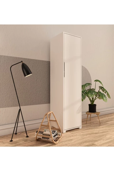 VM VERTEX MOBİLYA Flora 1 Kapaklı 5 Raflı Gardırop Beyaz Elbise Dolabı - 2