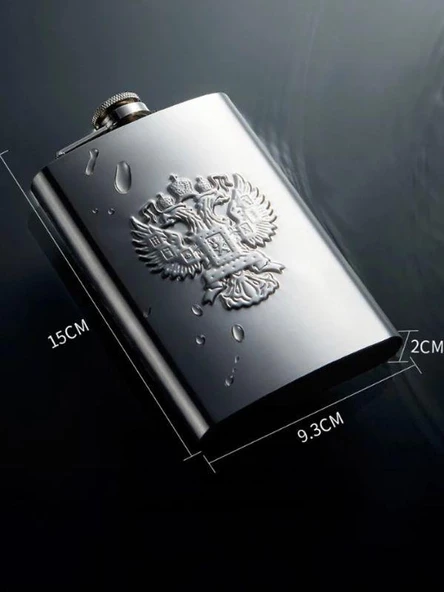 Çelik Kabartmalı Kartal Figür 9 Oz 270 ml Cep Viski İçki Matarası - 4