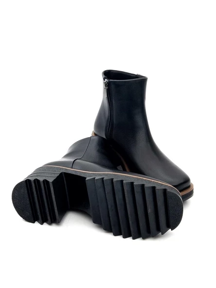 Potinonline K1010 Kadın Kalın Taban Fermuarlı Kısa Bot - 4