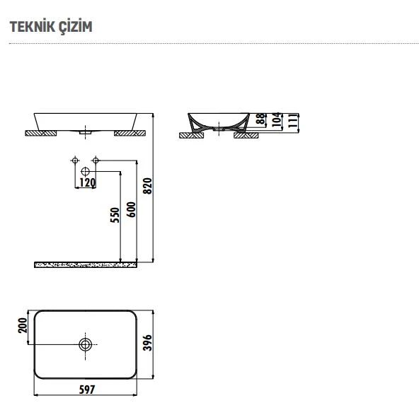 CREAVİT UL060 Ultra Tezgah Üstü 40X60 cm Mat Siyah Lavabo - 2