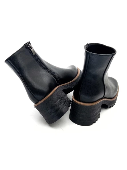 Potinonline K1010 Kadın Kalın Taban Fermuarlı Kısa Bot - 5