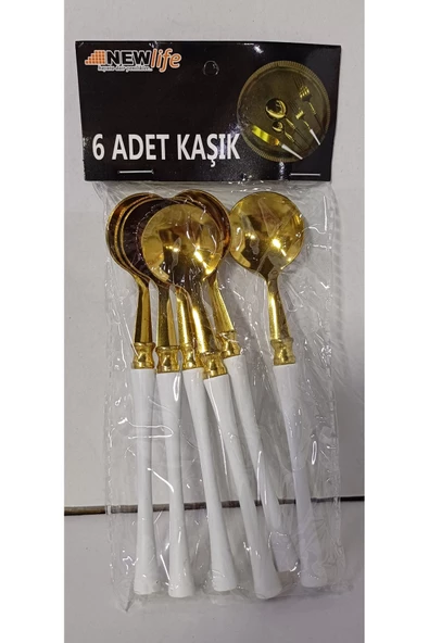 6 Adet Fenomen Gold Renk Çay Kaşığı Beyaz Saplı 10 cm