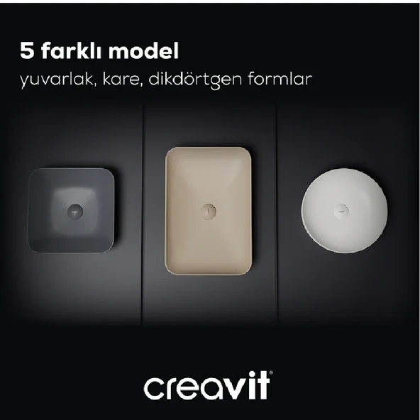 CREAVİT UL060 Ultra Tezgah Üstü 40X60 cm Mat Siyah Lavabo - 4