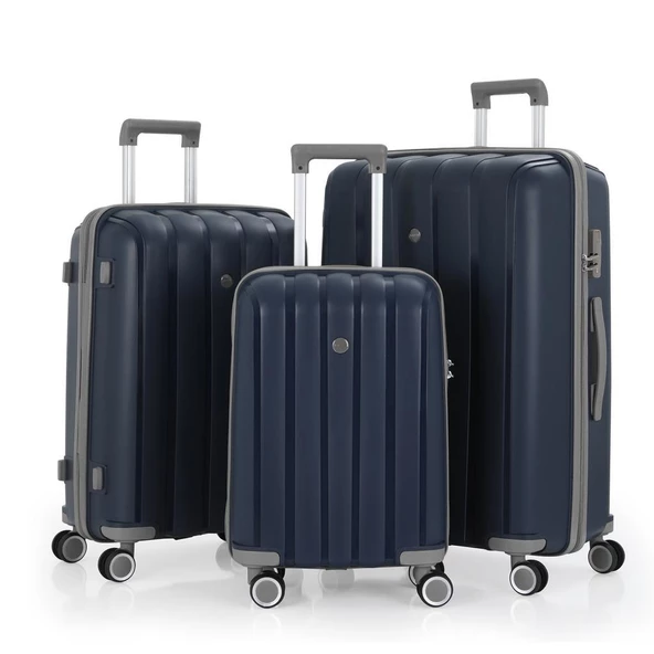 MÇS 3lü Set Kırılmaz Silikon Seyahat Valizi Bavulu V305 Laci/Gri