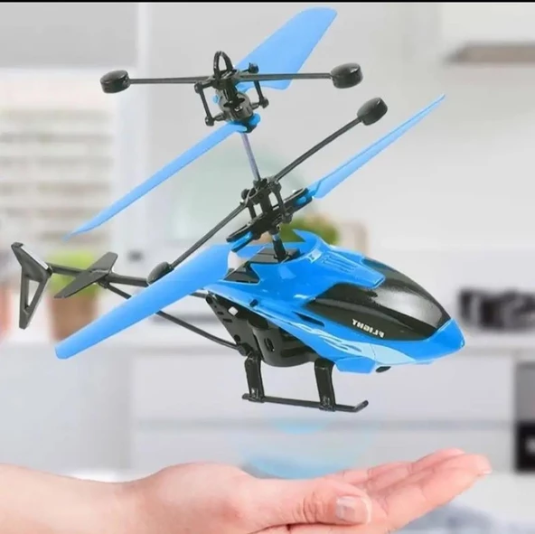 Usb Şarj Edilebilir Kızılötesi Sensör ve Işıklı Helikopter Oyuncak Mavi