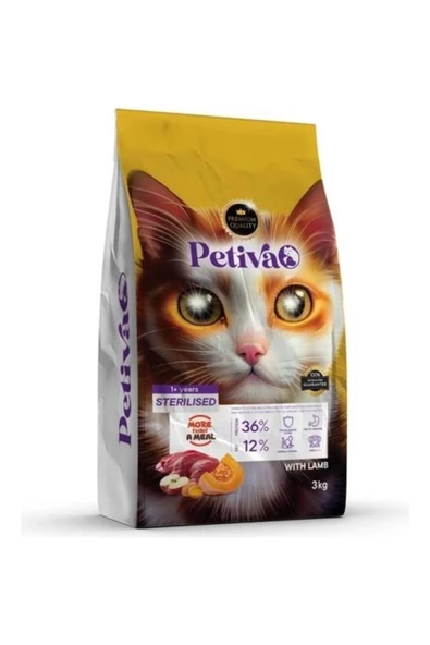 Petiva Kısırlaştırılmış  Kuzu Etli Kedi Maması 3 Kg