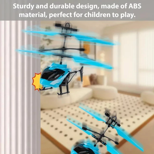 Usb Şarj Edilebilir Kızılötesi Sensör ve Işıklı Helikopter Oyuncak Mavi - 2