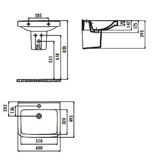 Creavit LR060 Lara 60 cm Yarım Ayak Lavabo - Resim 2