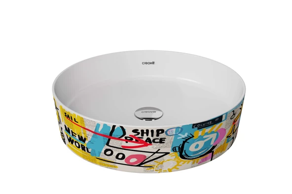 Creavit LP140 Loop Yuvarlak Çanak Lavabo Ø40 cm Grafiti Desen Uygulamalı - 1