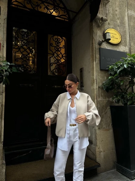 Kaşe Kaşmir Fermuarlı CEKET - Bej - 3