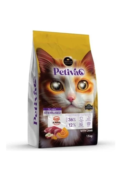 Petiva Kısırlaştırılmış  Kuzu Etli Kedi Maması 1,5 Kg