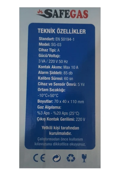 Safegas Gaz Doğalgaz , LPG Alarm Cihazı - 2