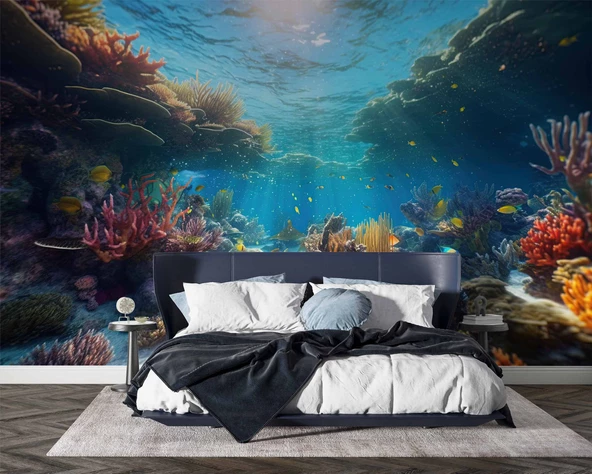 Japon Balıkları ve Mercan Manzaralı Duvar Kağıdı - Resim 2