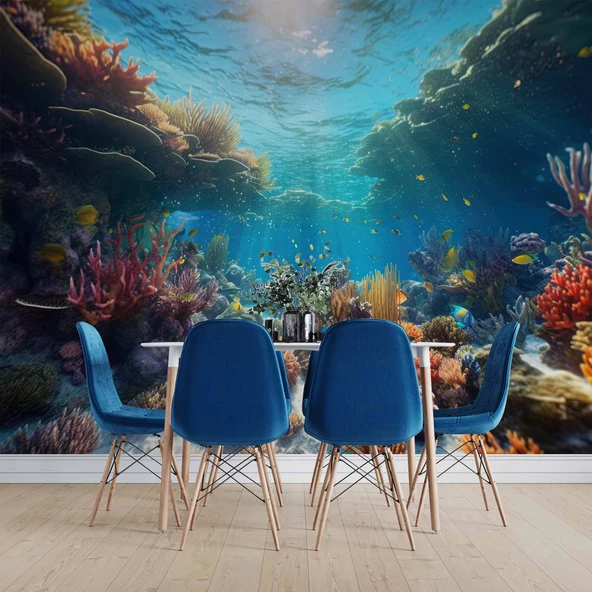 Japon Balıkları ve Mercan Manzaralı Duvar Kağıdı - Resim 5