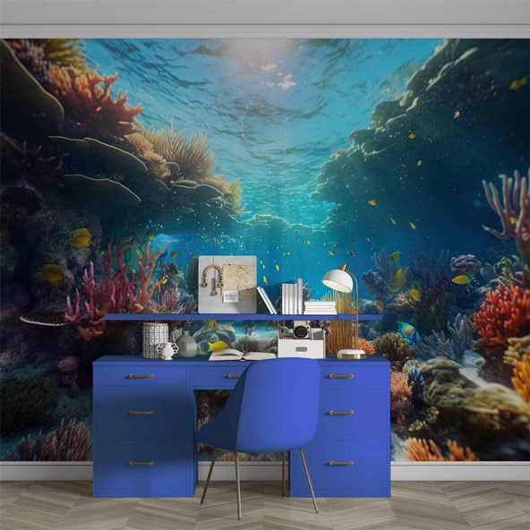 Japon Balıkları ve Mercan Manzaralı Duvar Kağıdı - Resim 4