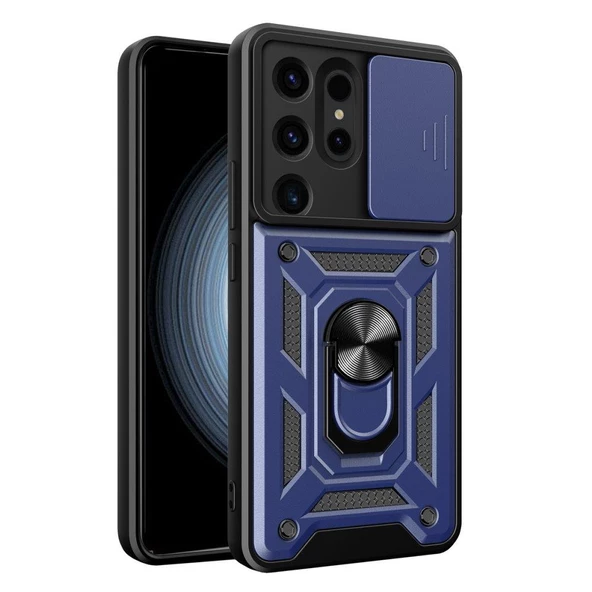 Smody Samsung Galaxy S24 Ultra İle Uyumlu Kılıf Kamera Korumalı Sürgülü Yüzüklü Standlı Tank - 2