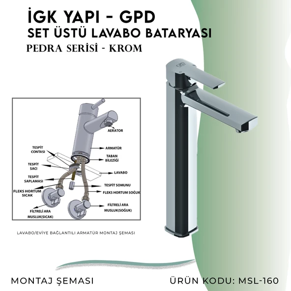 İGK YAPI - GPD Pedra Set Üstü Lavabo Bataryası  (MSL160) - 5
