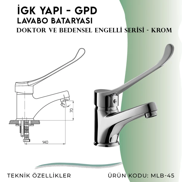 İGK YAPI - GPD Doktor/Bedensel Engelli Lavabo Bataryası  (MLB45) - 4