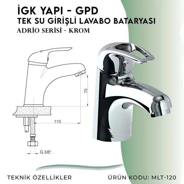 İGK YAPI - GPD Adrio Tek Su Girişli Lavabo Bataryası  (MLT120) - Resim 4