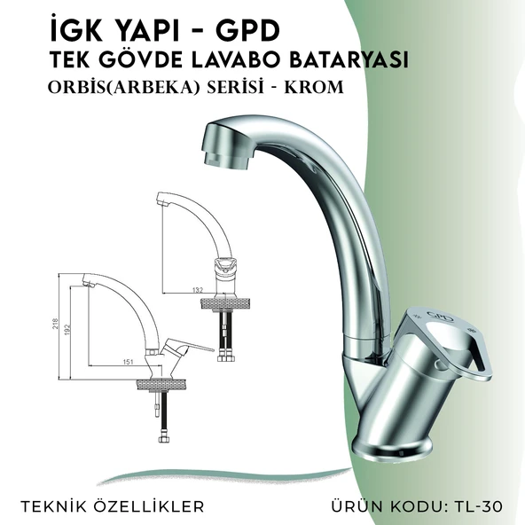 İGK YAPI - GPD Orbis Tek Gövde Lavabo Bataryası  (TL30) - 4