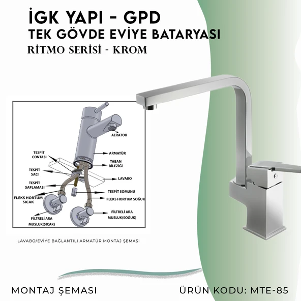 İGK YAPI - GPD Ritmo Tek Gövde Eviye Bataryası  (MTE85) - 5