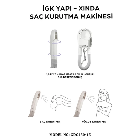 İGK YAPI - XINDA HORTUMLU SAÇ KURUTMA MAKİNESİ (GDC150-15) - 6