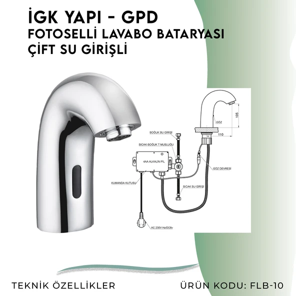 İGK YAPI - GPD Fotoselli Lavabo Bataryası (Çift Su Girişli)  (FLB10) - 4