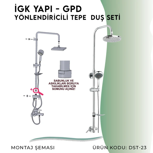 İGK YAPI - GPD Duş Seti (5 Fonksiyonlu El Duşu +Ø250)  (DST23) - 5