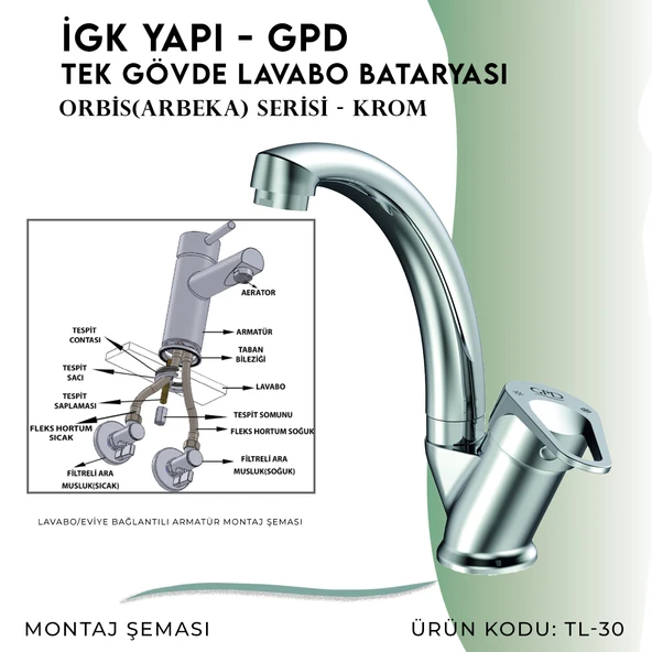 İGK YAPI - GPD Orbis Tek Gövde Lavabo Bataryası  (TL30) - 5