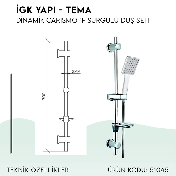 İGK YAPI - TEMA Dinamik Carismo Sürgülü Duş Seti (51045) - 4