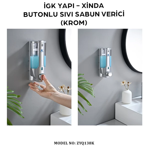 İGK YAPI - XinDa Tekli Butonlu Krom Sıvı Sabun Dispanseri (ZYQ138-K) - 8