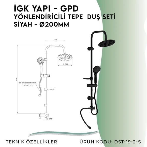 İGK YAPI - GPD Yönlendiricili Duş Seti (3 Fonksiyonlu El Duşu + Ø200)  (DST192S) - 4