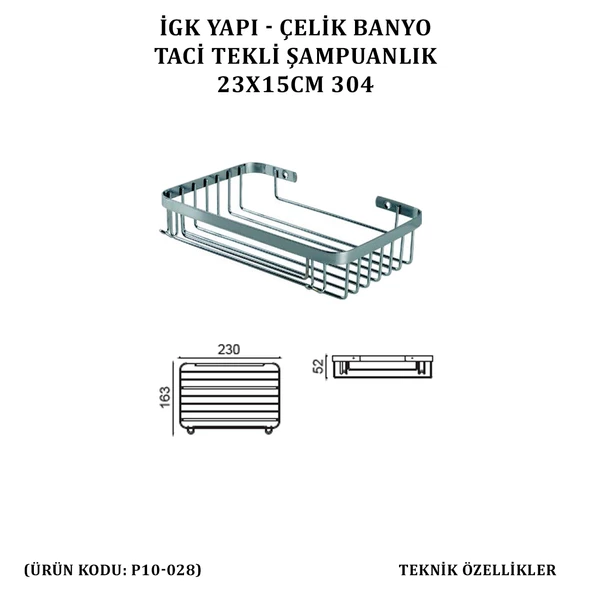 İGK YAPI - ÇELİK BANYO TACİ TEKLİ ŞAMPUANLIK 23X15CM 304 (P10-028) - 3