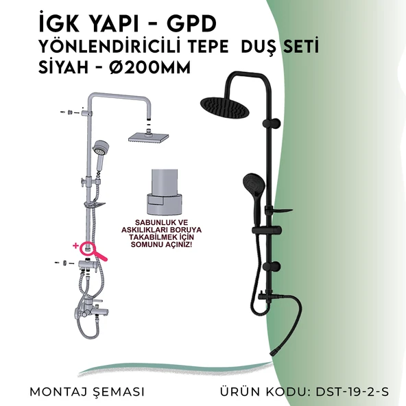 İGK YAPI - GPD Yönlendiricili Duş Seti (3 Fonksiyonlu El Duşu + Ø200)  (DST192S) - 5
