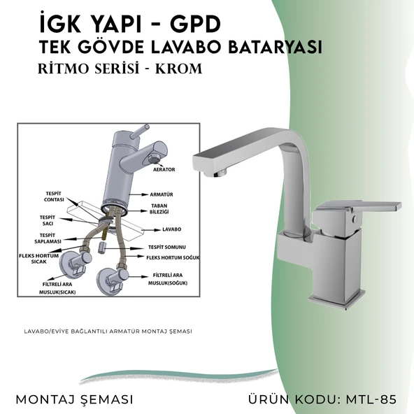 İGK YAPI - GPD Ritmo Tek Gövde Lavabo Bataryası  (MTL85) - 5