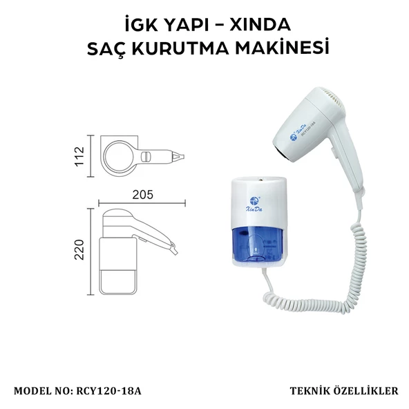İGK YAPI - XINDA KORDONLU SAÇ KURUTMA MAKİNESİ (RCY120-18A) - 5