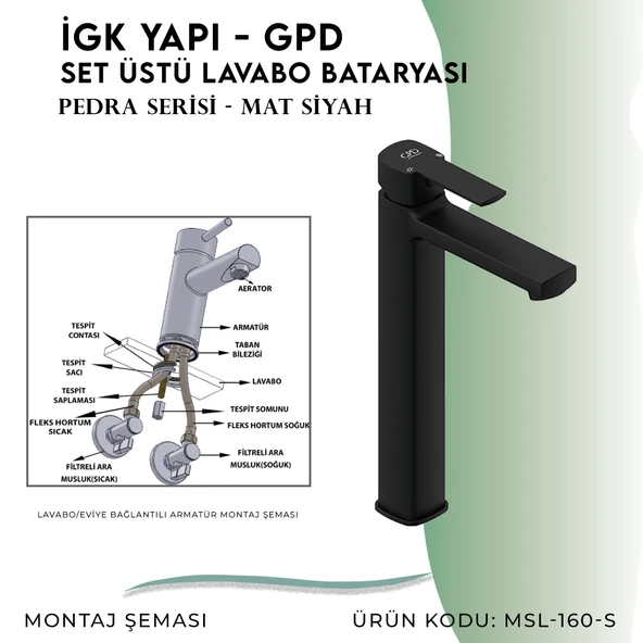 İGK YAPI - GPD Pedra Set Üstü Lavabo Bataryası  (MSL160-S) - 5